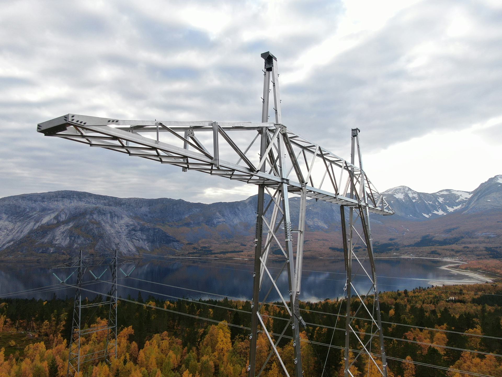 Close up shot of giant transmission tower