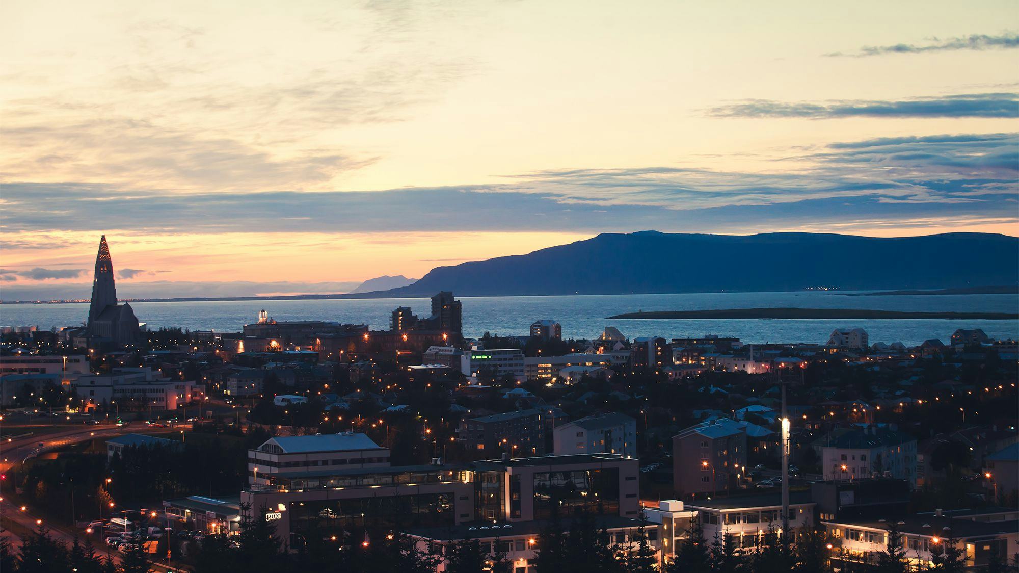 Night view of Reykjavik city